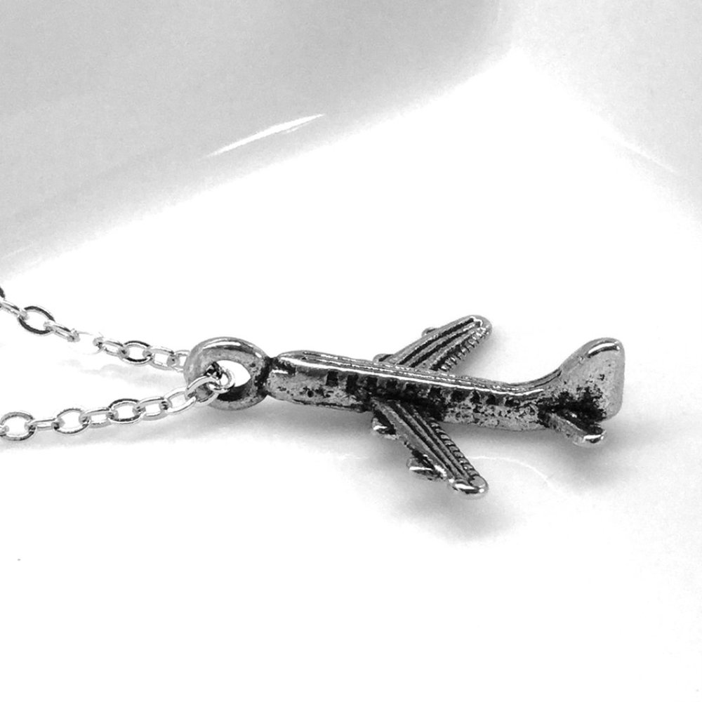 Tiny Airplane Charm Pendant Necklace